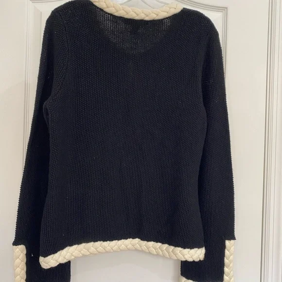 INC International concepts black sweater jacket with white braided trim. large. - Picture 5 of 12